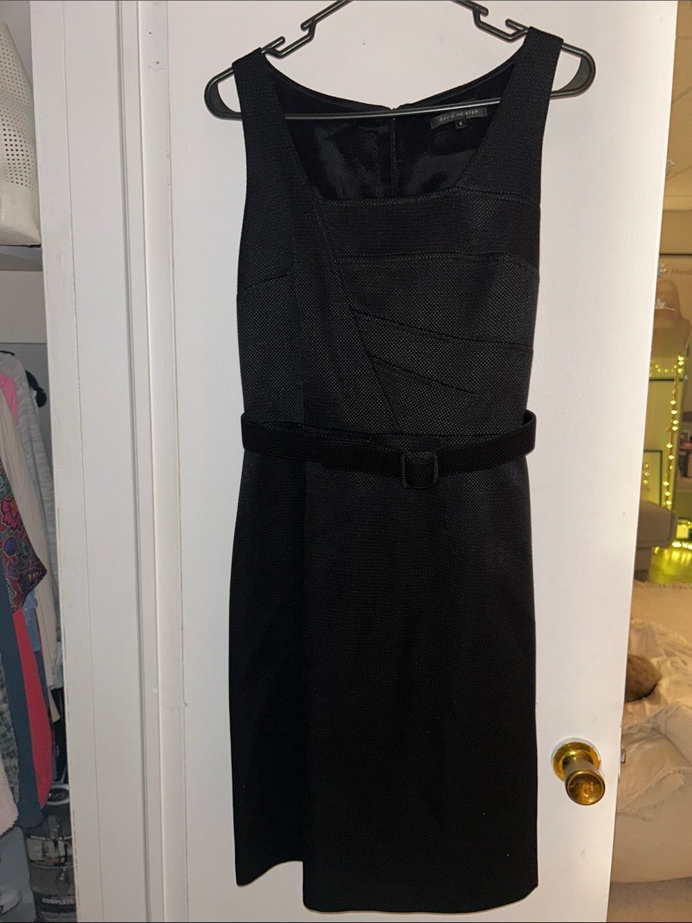 David Meister Classic Black Belted Sheath Cocktail Dress - Women's